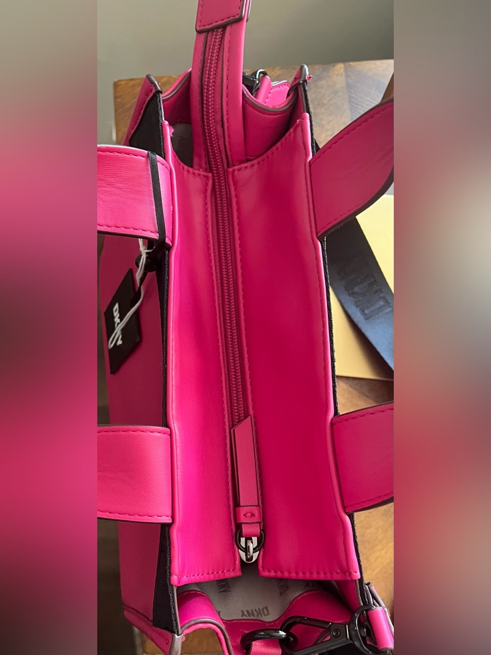DKNY Hot Pink Cassandra Small Tote with Black Signature Strap - Picture 9 of 11